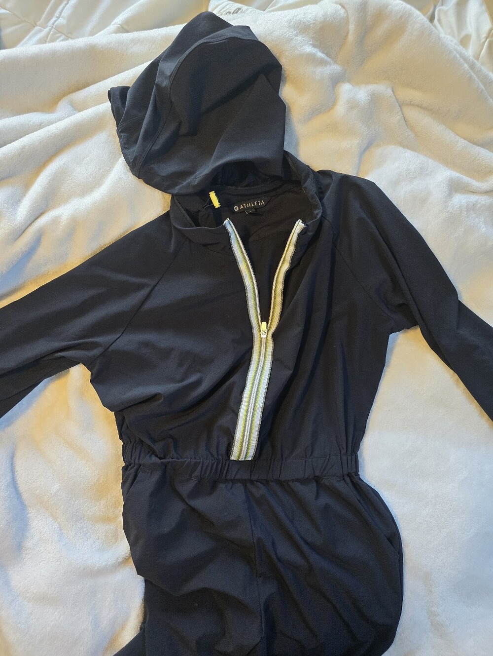 Athleta Dipsea Black Athletic Hooded Jumpsuit